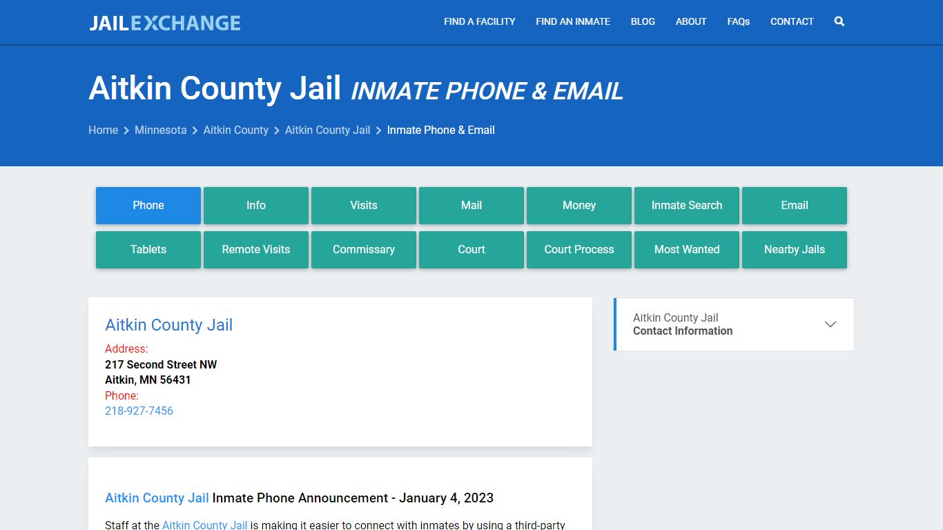 Inmate Phone - Aitkin County Jail, MN - Jail Exchange